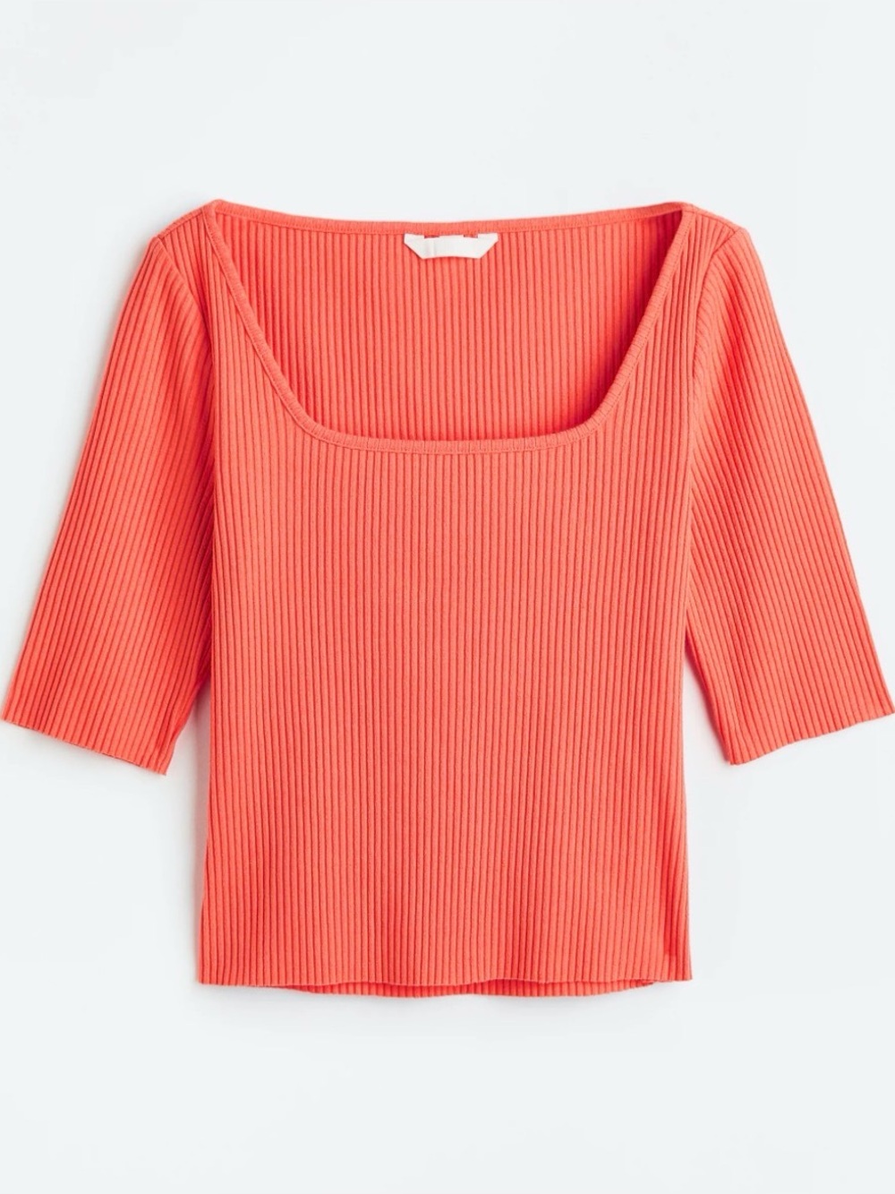 Square Neck Ribbed Top in Coral